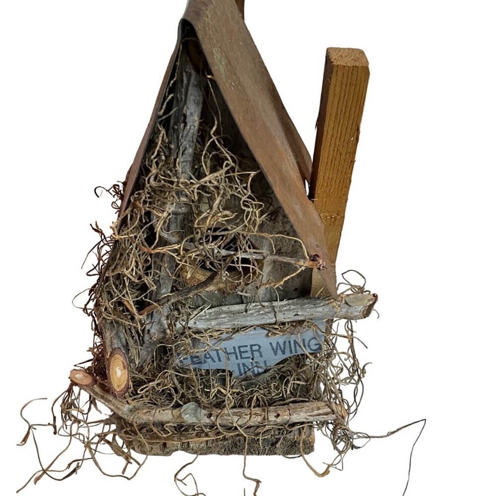 Feather Wing Inn Bird House Metal Roof & Hook Rustic "Keep a Song In Your Heart"